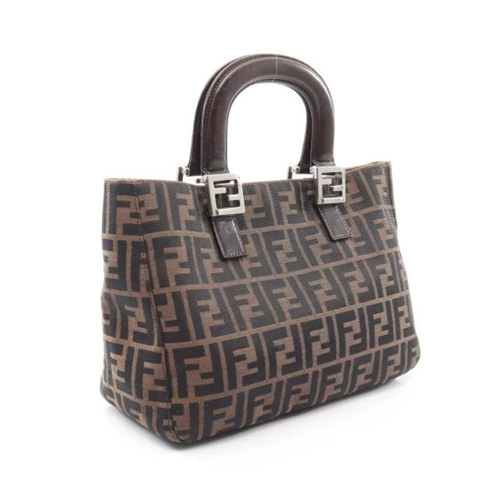 Fendi Cream Leather Beige Brown Handbag Canvas Zucca Black Brown Black
